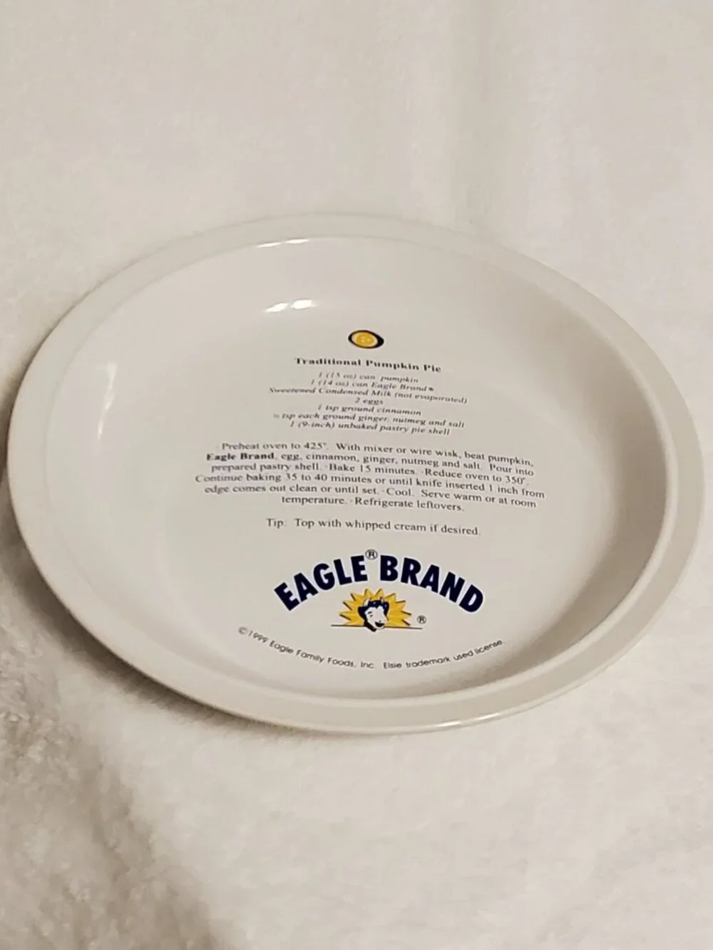 Eagle Brand 1999 Woodmere China Pumpkin Pie Plate 11